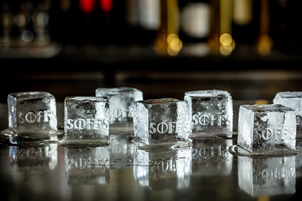 Branded ice on bar