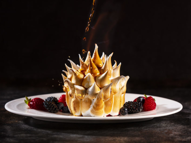 Baked Alaska from Breakers, Palm Beach on fire as alcohol falls on it