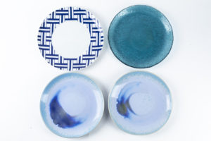 Blue salad plates with patterns