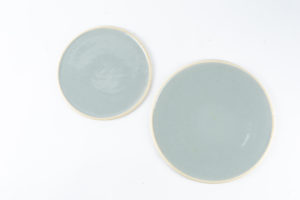 Very flat handmade Sheldon ceramics blue plates
